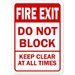 Fire exit do not block keep clear at all times sign